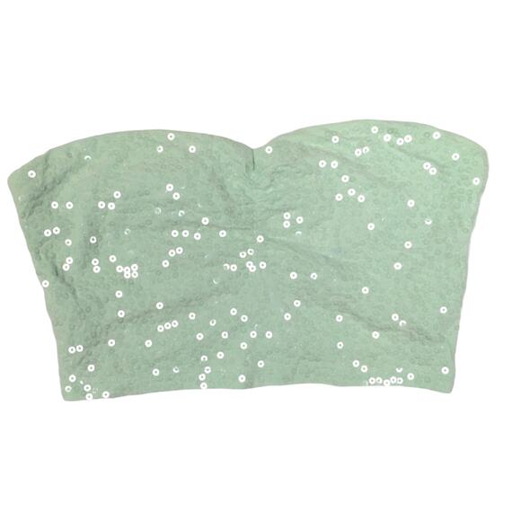 Forever‎ 21 Cropped Tube Top Sequin Sweetheart Juniors S Light Green Strapless - Picture 1 of 7